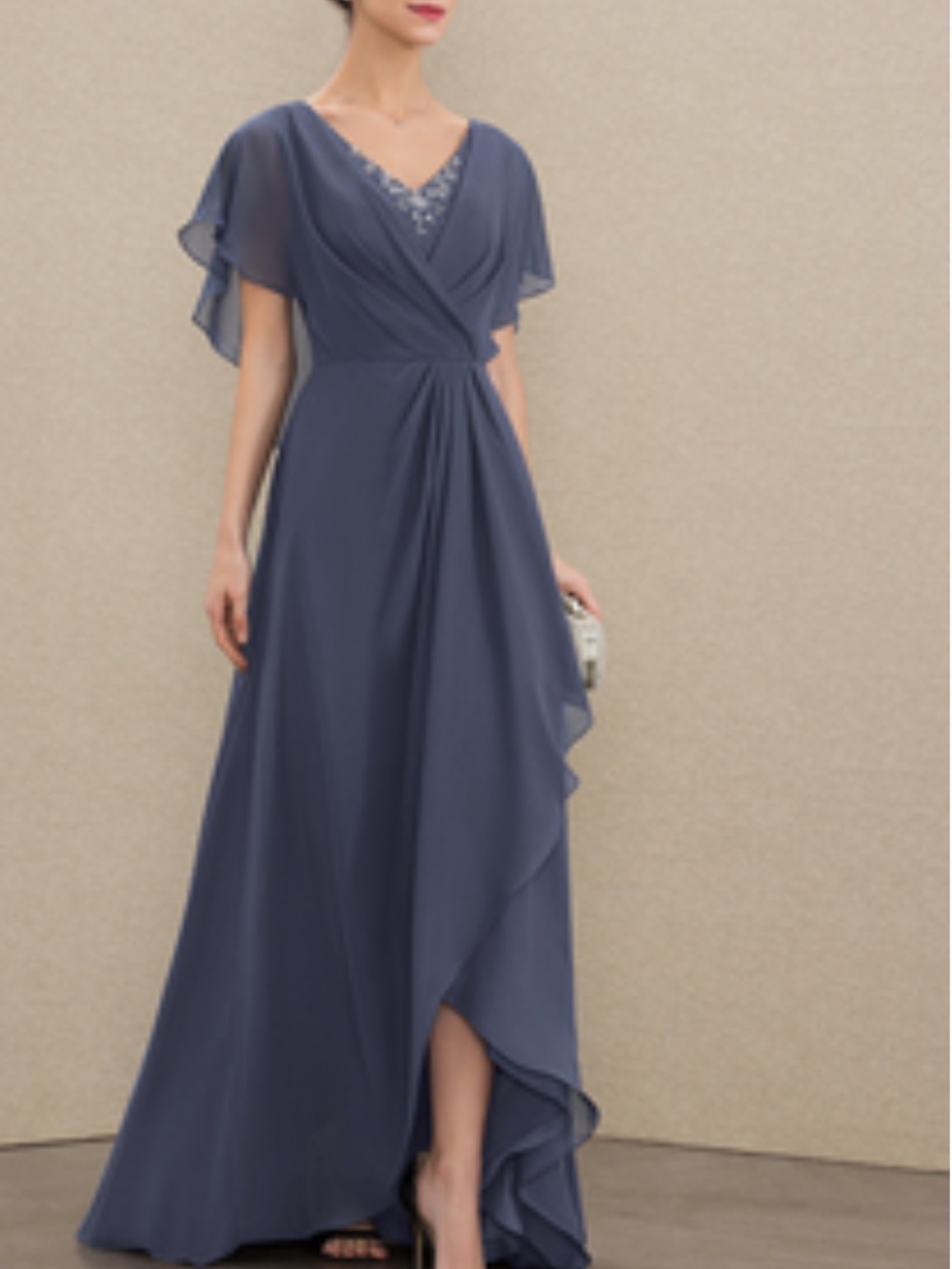 JJs House Green High-Low V-Neck Chiffon Gown